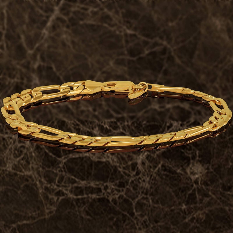 LIFETIME JEWELRY 4mm & 7mm Figaro Chain Bracelet 24k Gold Plated for Men and Women (Gold (7mm), 8 inches) - Image 4